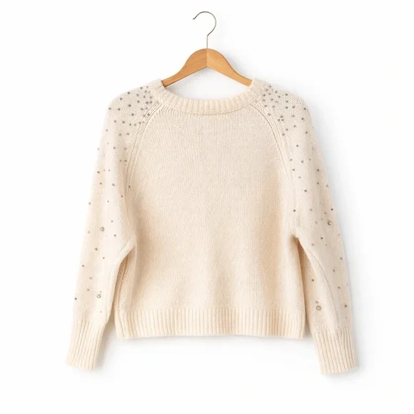 ZARA Cream Beaded and subtle silver accents Knit Sweater Fits S-M Soft sparcle. - Picture 3 of 6